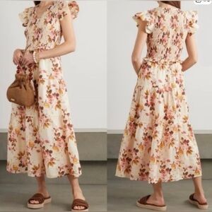 Sea New York Esme Smocked Floral Print Midi Apron Dress  $395